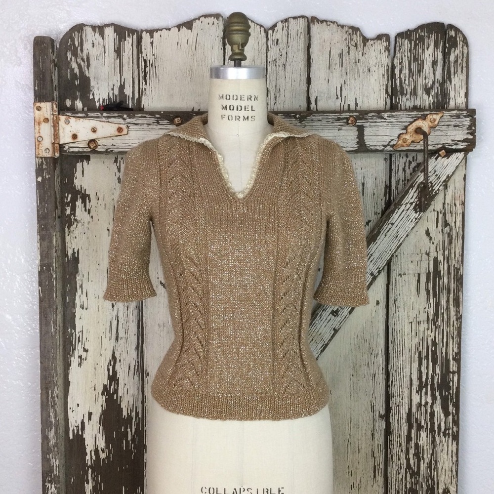 Vintage 1960s Lurex and Wool Brown and Silver Women
Knit Size Medium Large